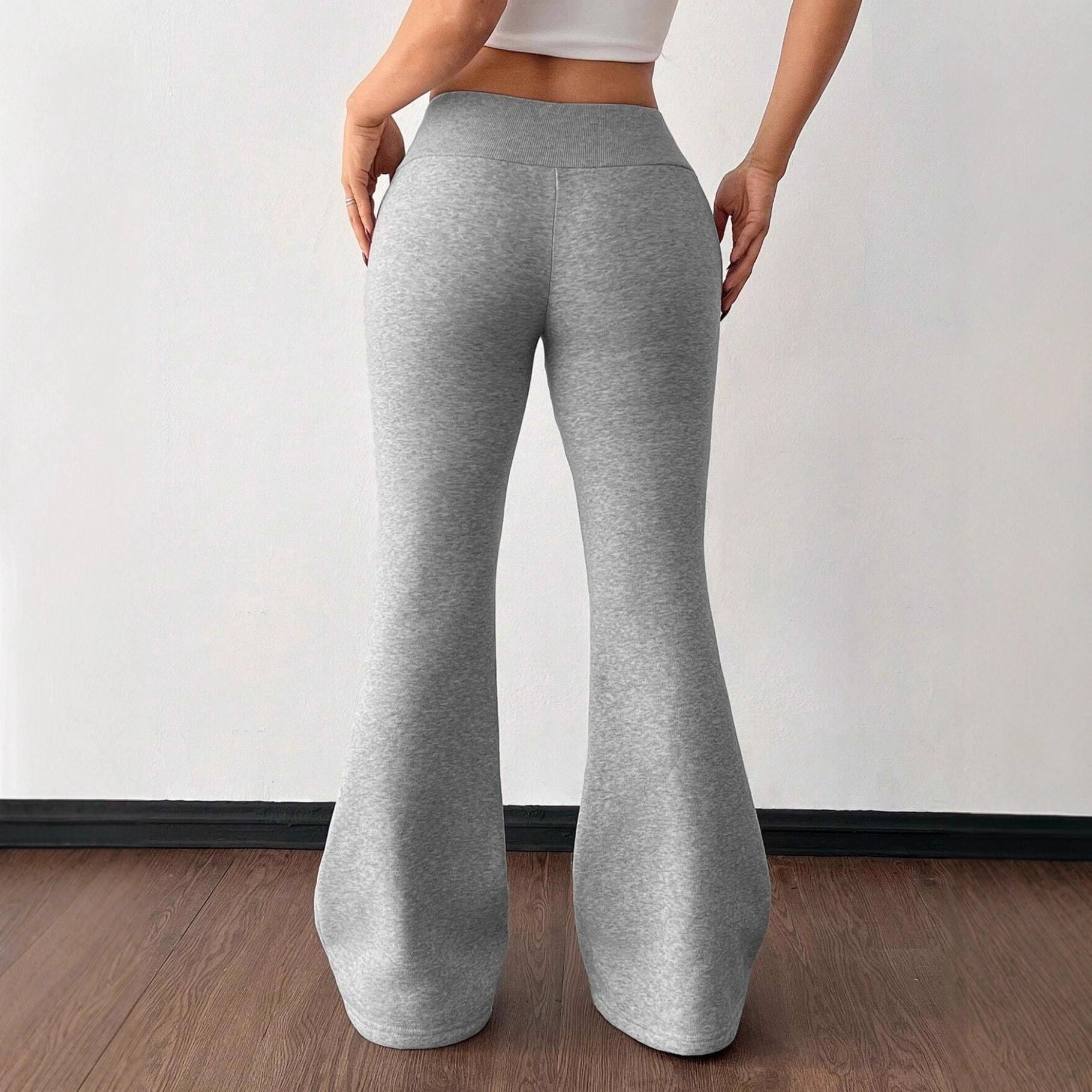Pantalon en Molleton Matelassé à Taille Haute Uni pour Femme