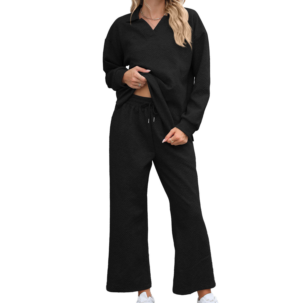 Ensemble 2 pièces femme : pull à col châle à manches longues et pantalon à taille élastique