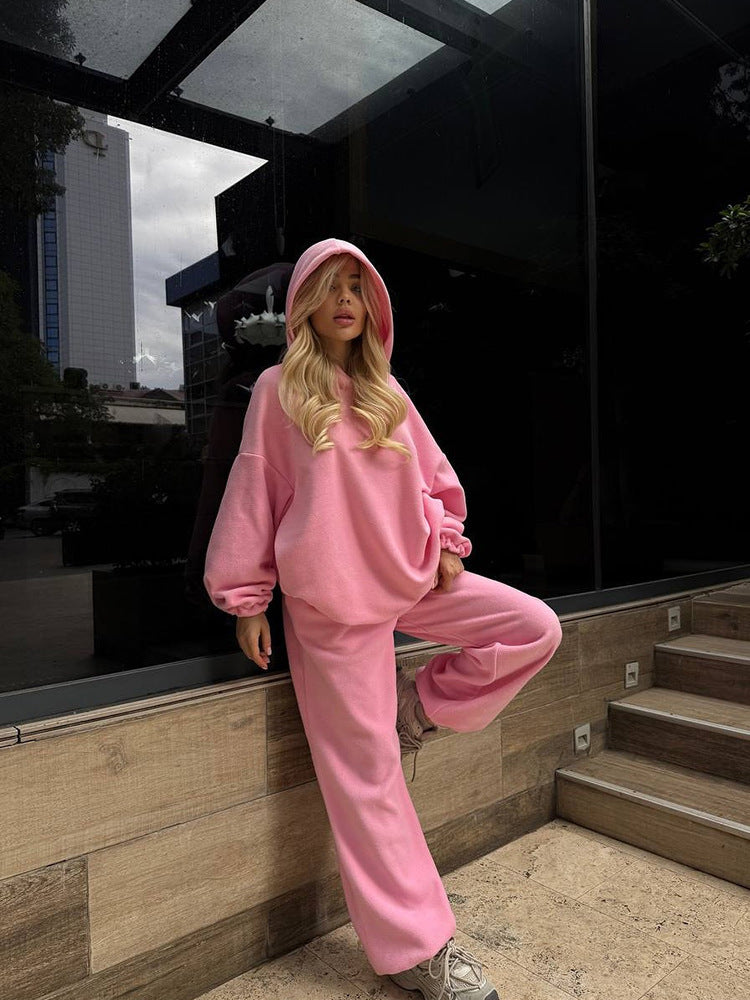 Ensemble Lounge Polaire Femme – Haut & Pantalon Couleur Unie