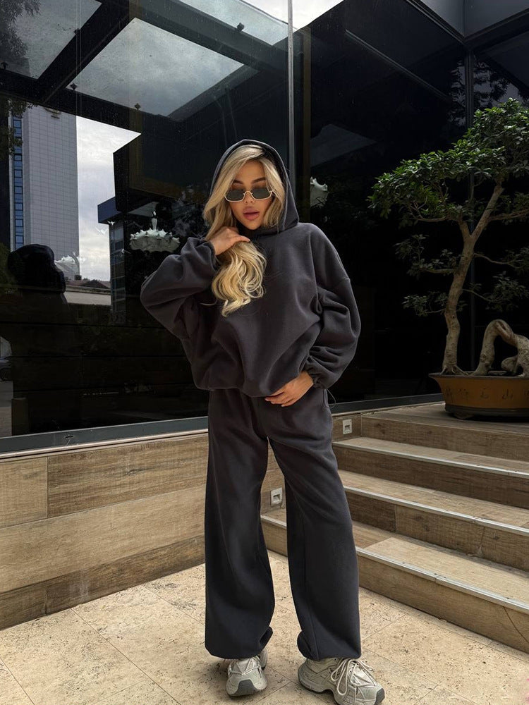 Ensemble Lounge Polaire Femme – Haut & Pantalon Couleur Unie