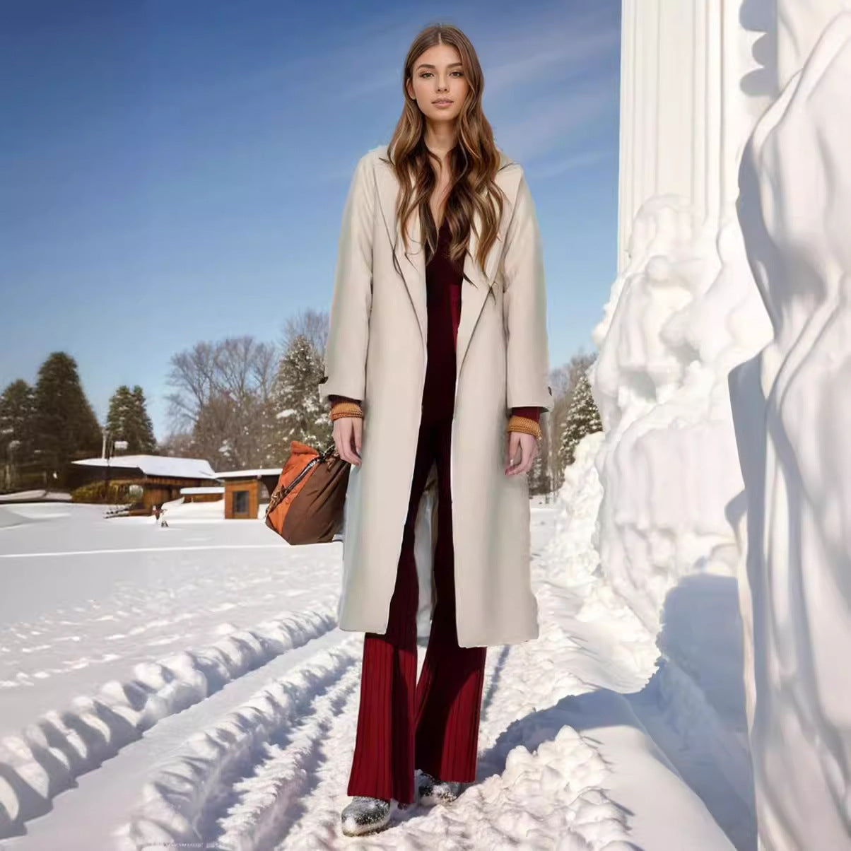 Manteau Long Slim à Col Châle Matelassé – Élégance Hivernale