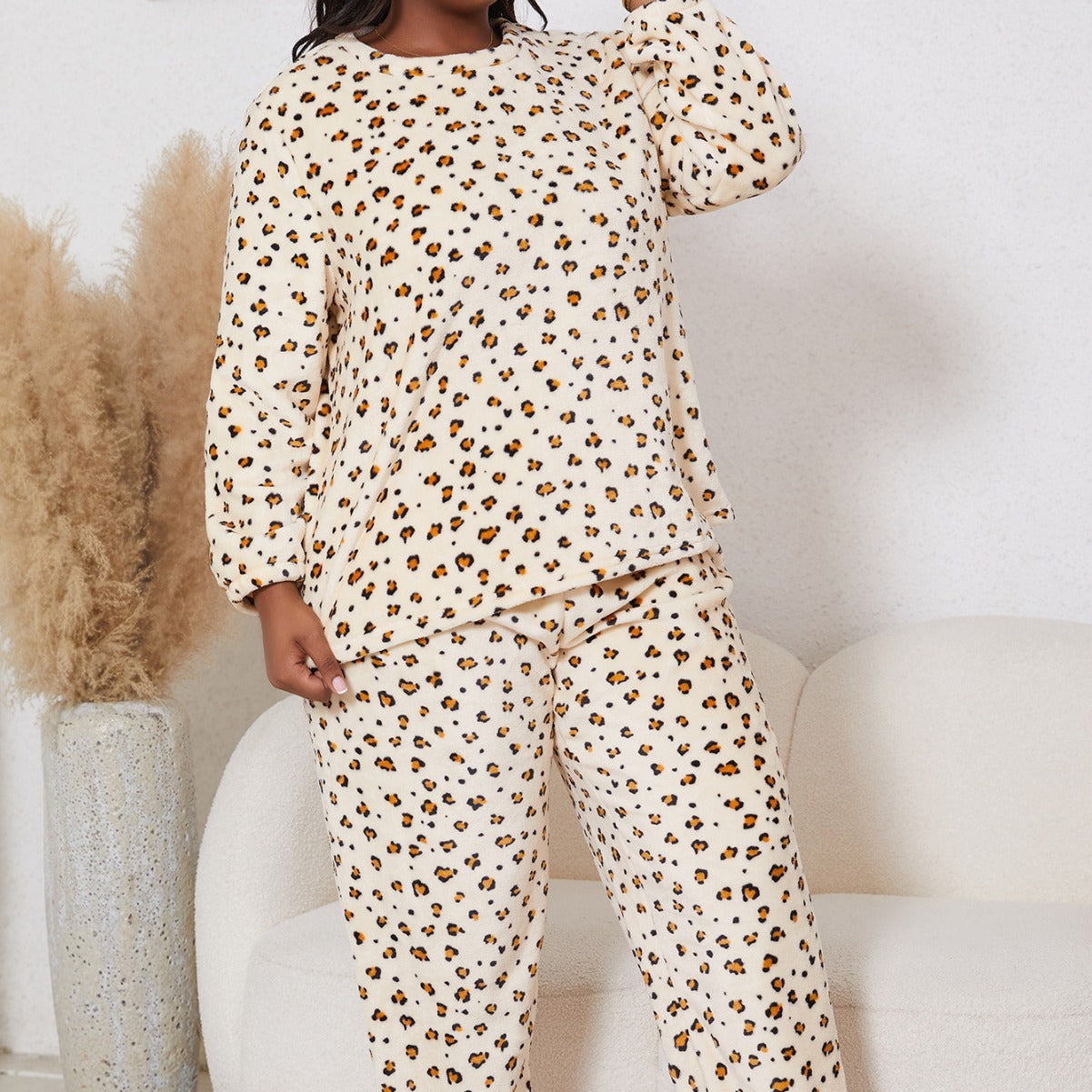 Pyjama en Flanelle à Motif Léopard – Ensemble 2 pièces (Grande Taille Femme)