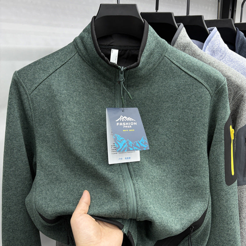 Veste Homme Tricot Col Montant Uni – Élégance et Confort