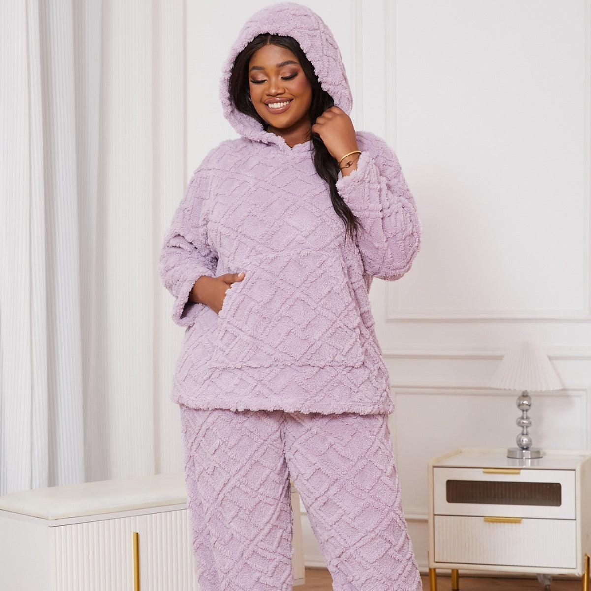 Ensemble Pyjama Velours Femme Grande Taille – Hoodie & Bas Confort Hiver