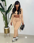 Ensemble à capuche en polaire, coupe décontractée, pour sport et loisirs