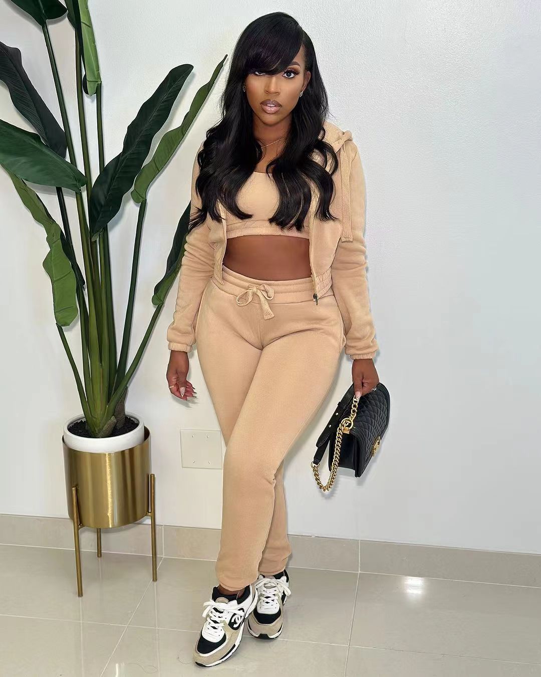 Ensemble à capuche en polaire, coupe décontractée, pour sport et loisirs