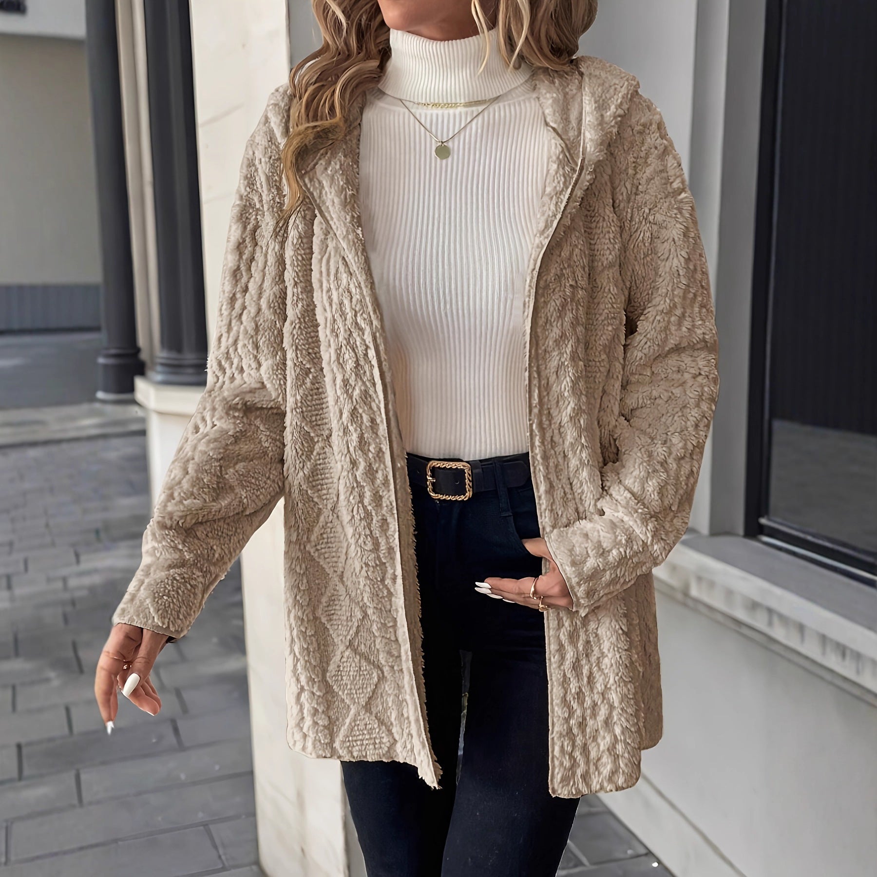 Manteau à Capuche Zippé de Couleur Unie pour Femme – Élégance et Confort