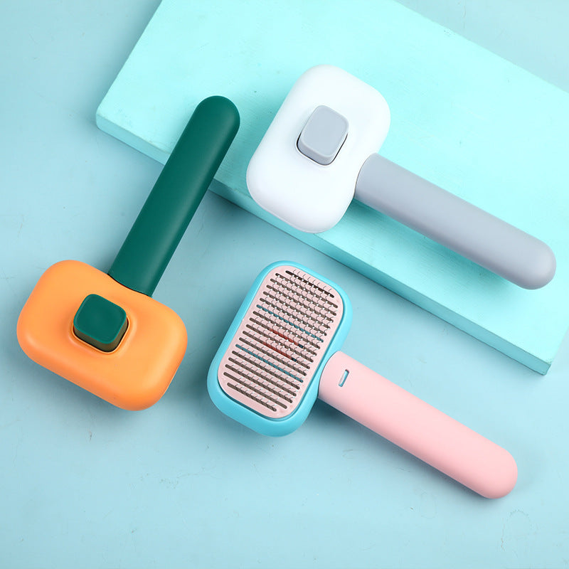 Brosse de Toilettage pour Animaux – Peigne Démêlant en Acier Inoxydable avec Fonction Auto-Nettoyante
