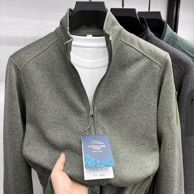 Veste Homme Tricot Col Montant Uni – Élégance et Confort