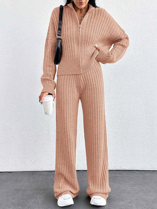 Ensemble 2 pièces femme : haut zippé décontracté et pantalon assorti