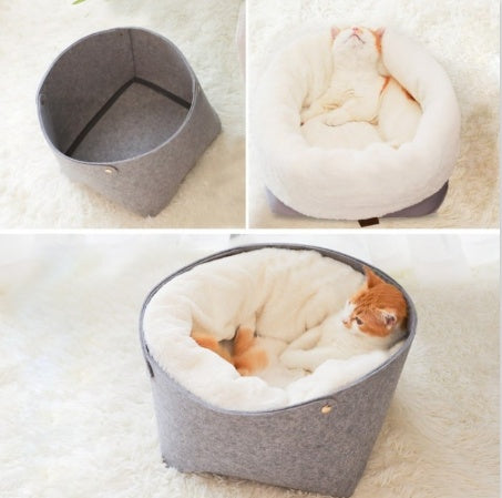 Panier Douillet pour Chats – Lit Rond Ultra-Confortable avec Bordure Élevée