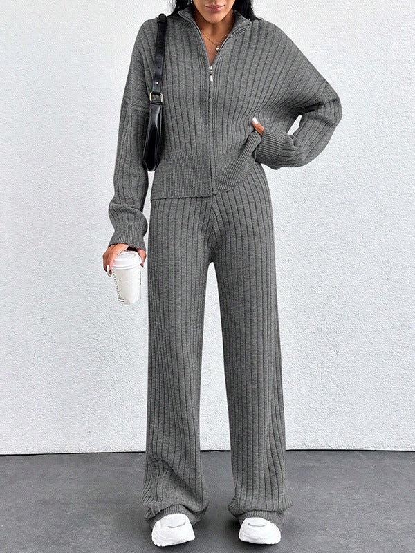 Ensemble 2 pièces femme : haut zippé décontracté et pantalon assorti