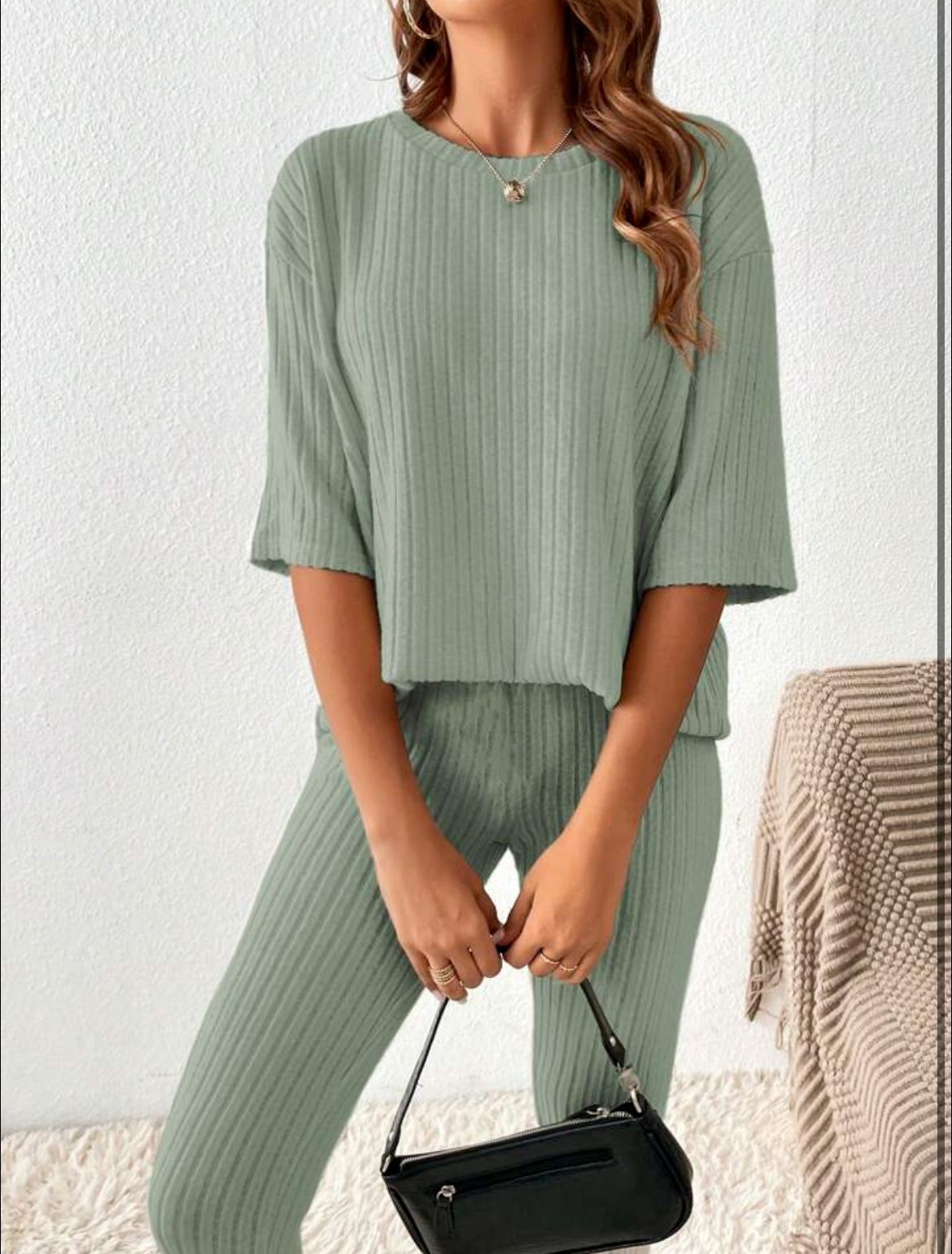 Ensemble pantalon décontracté pour femme – Couleur unie, style homewear