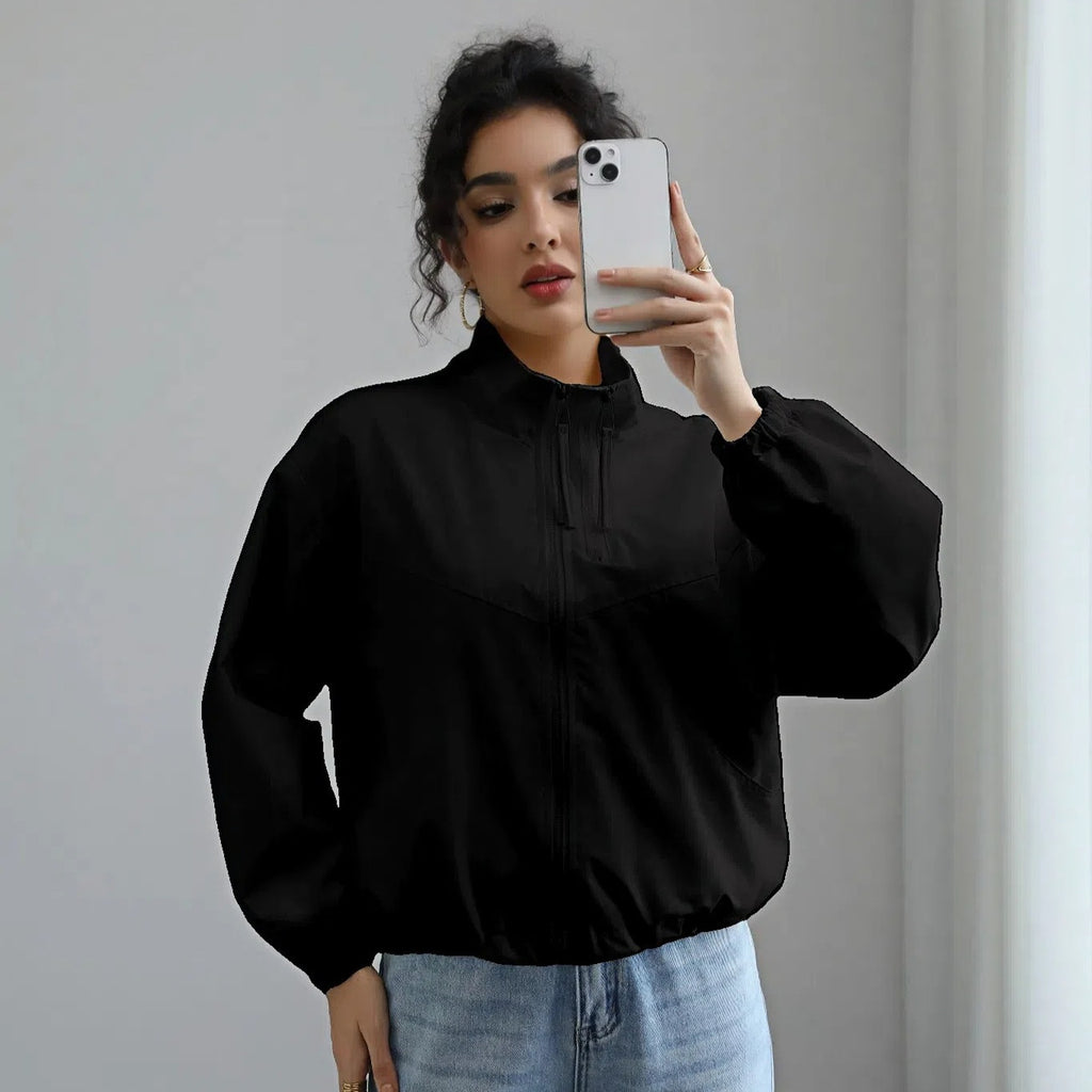 Veste Femme Imperméable à Col Montant – Coupe Courte et Élégante