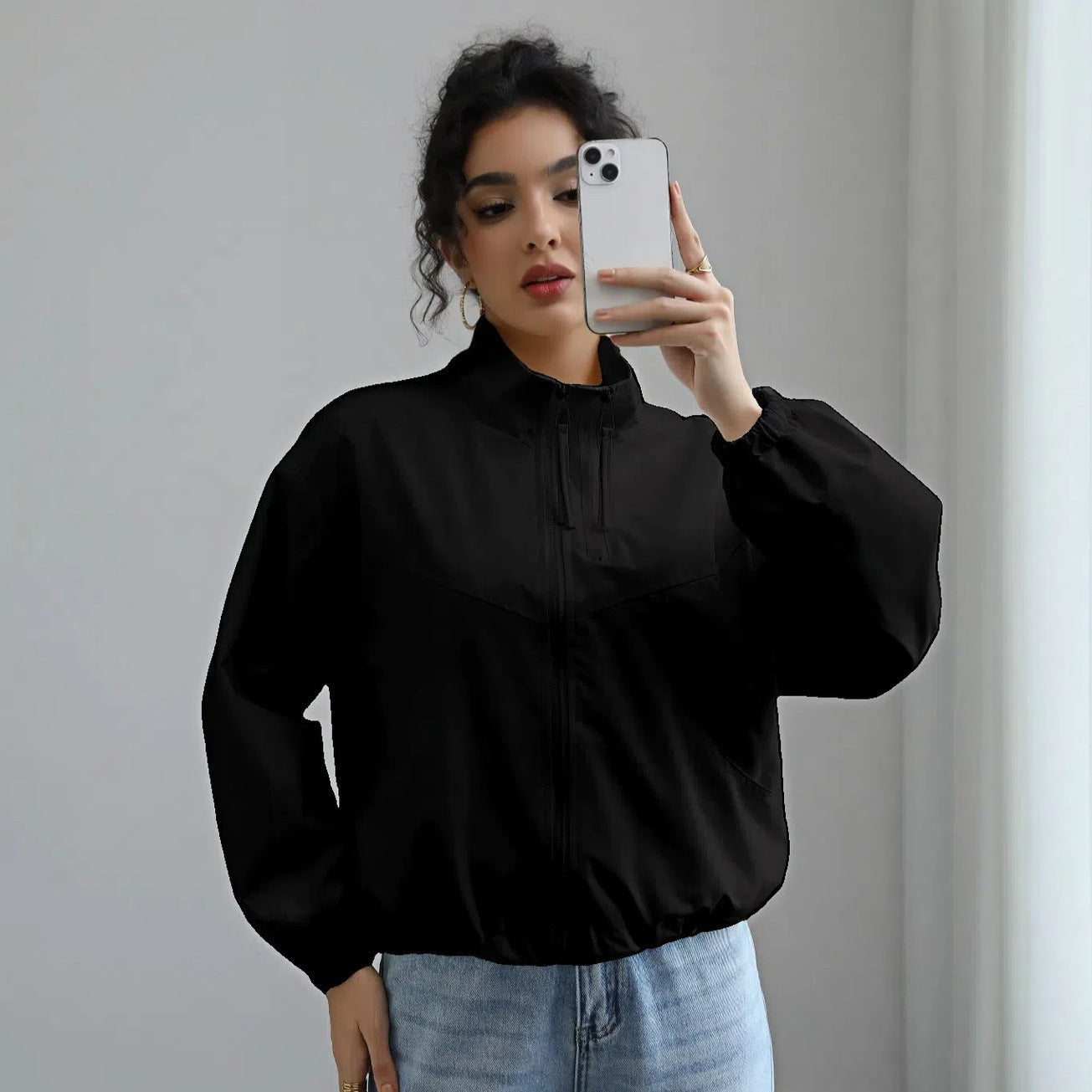 Veste Femme Imperméable à Col Montant – Coupe Courte et Élégante