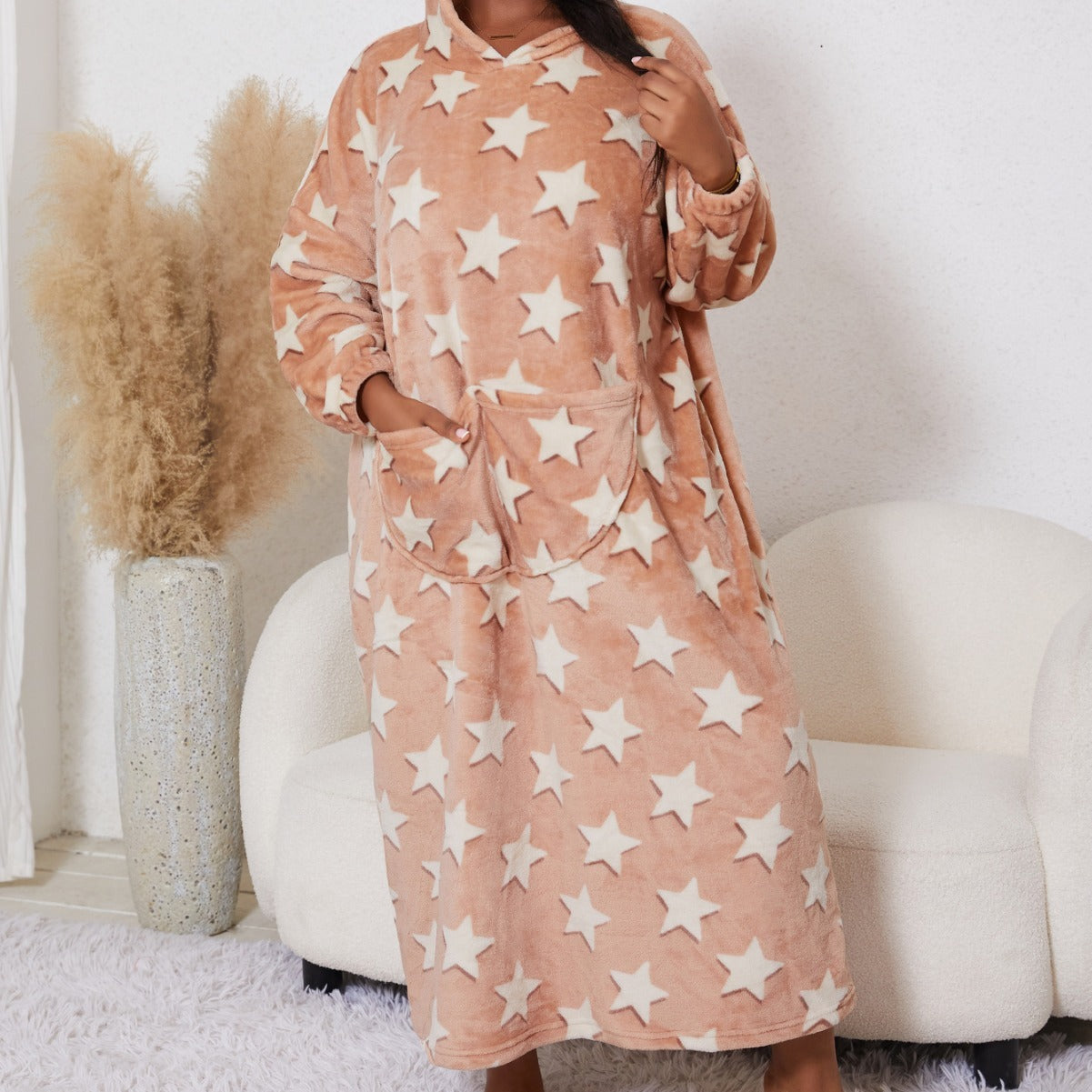 Chemise de Nuit Femme en Flanelle à Capuche – Confort & Chaleur Hiver ( Grande Taille )