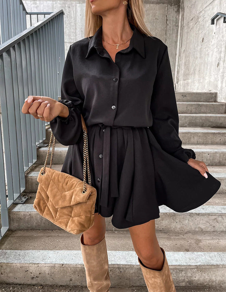 Combinaison Décontractée Automne Femme à Col Chemise et Manches Longues