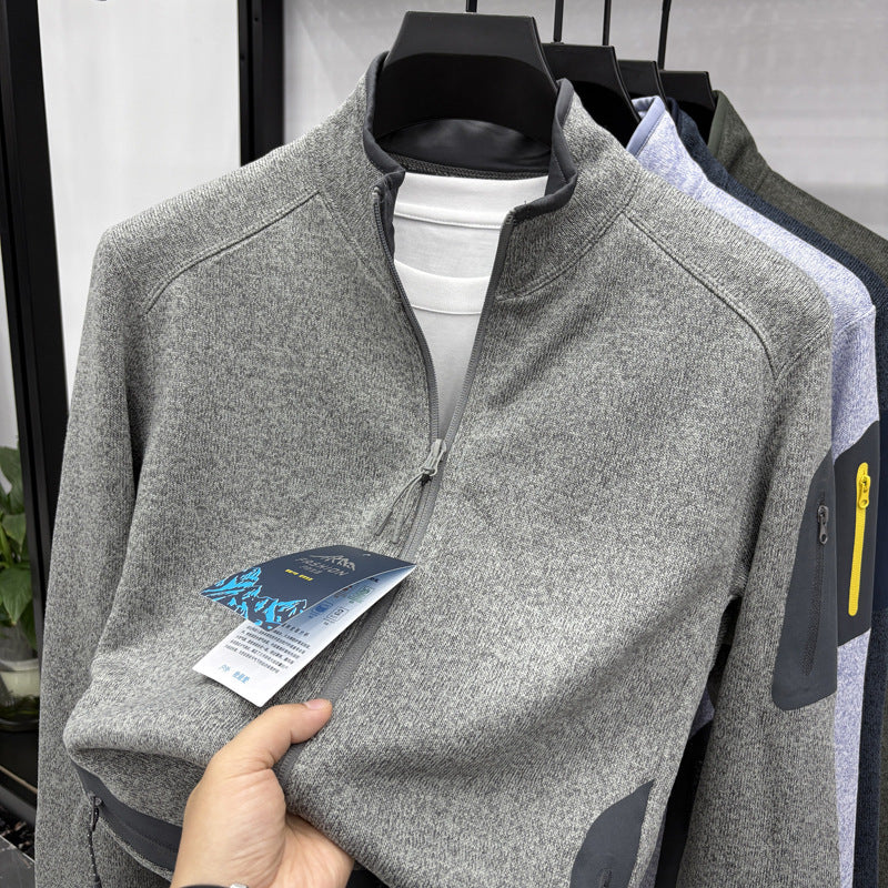 Veste Homme Tricot Col Montant Uni – Élégance et Confort