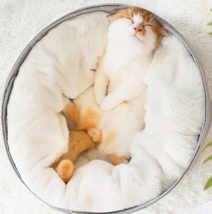 Panier Douillet pour Chats – Lit Rond Ultra-Confortable avec Bordure Élevée