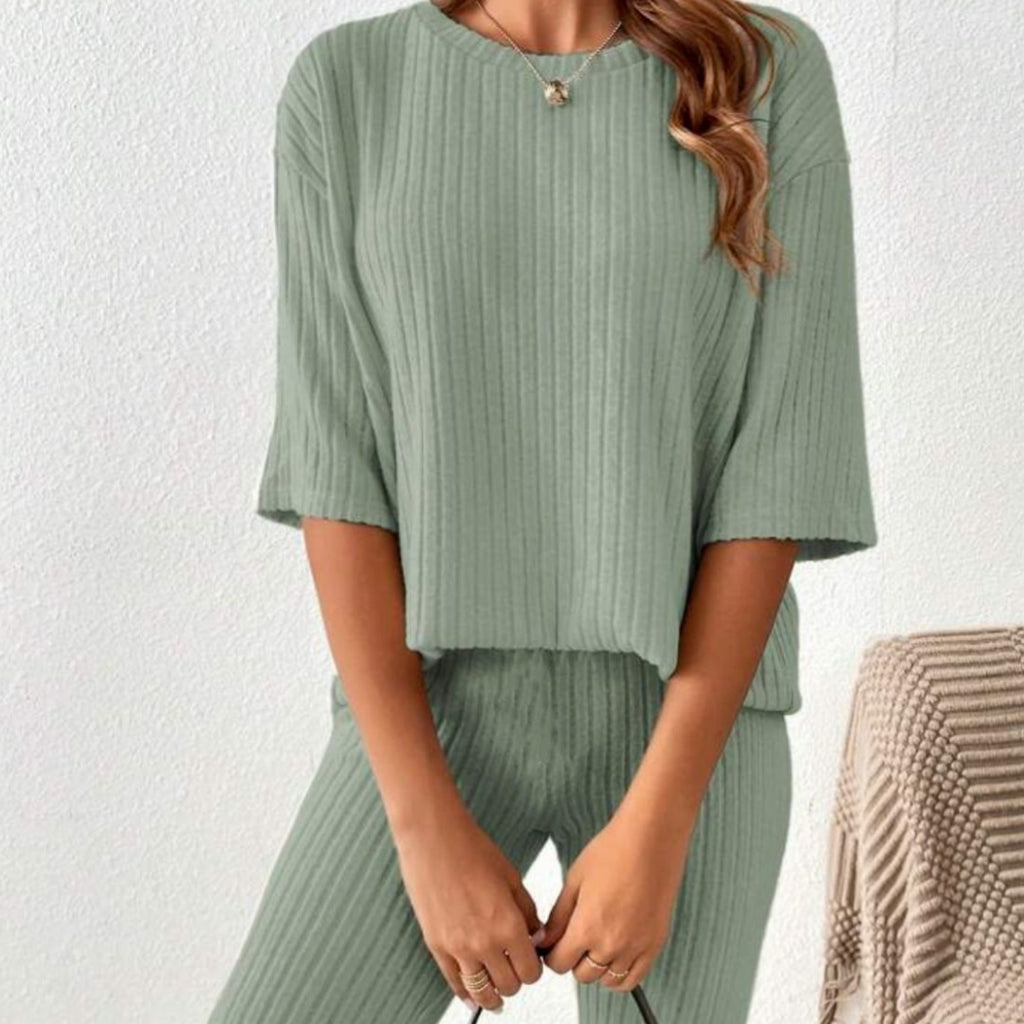 Ensemble pantalon décontracté pour femme – Couleur unie, style homewear