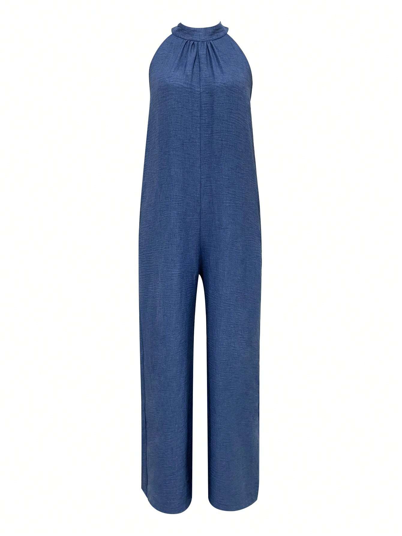 Combinaison sans manches à col halter et volants pour femme