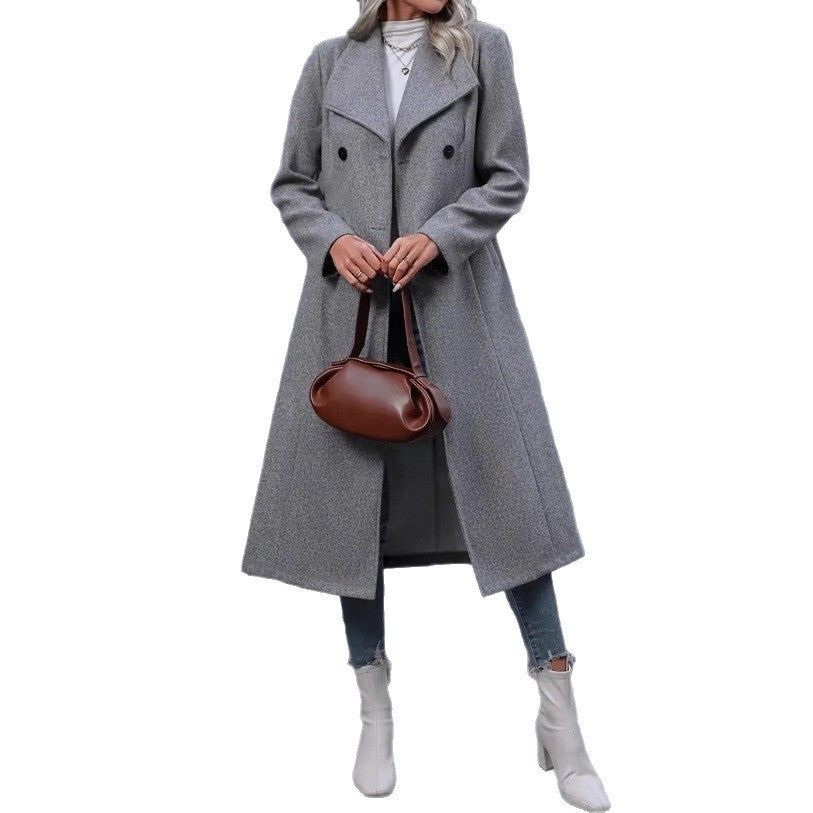 Manteau Long en Laine Slim Fit pour Femme – Élégance et Confort