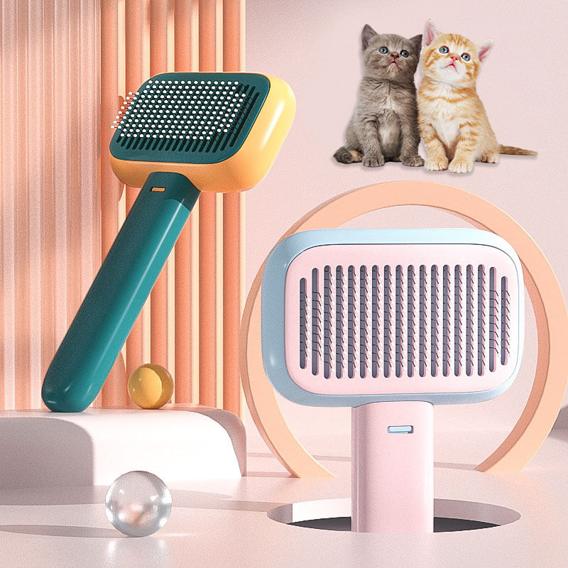 Brosse de Toilettage pour Animaux – Peigne Démêlant en Acier Inoxydable avec Fonction Auto-Nettoyante