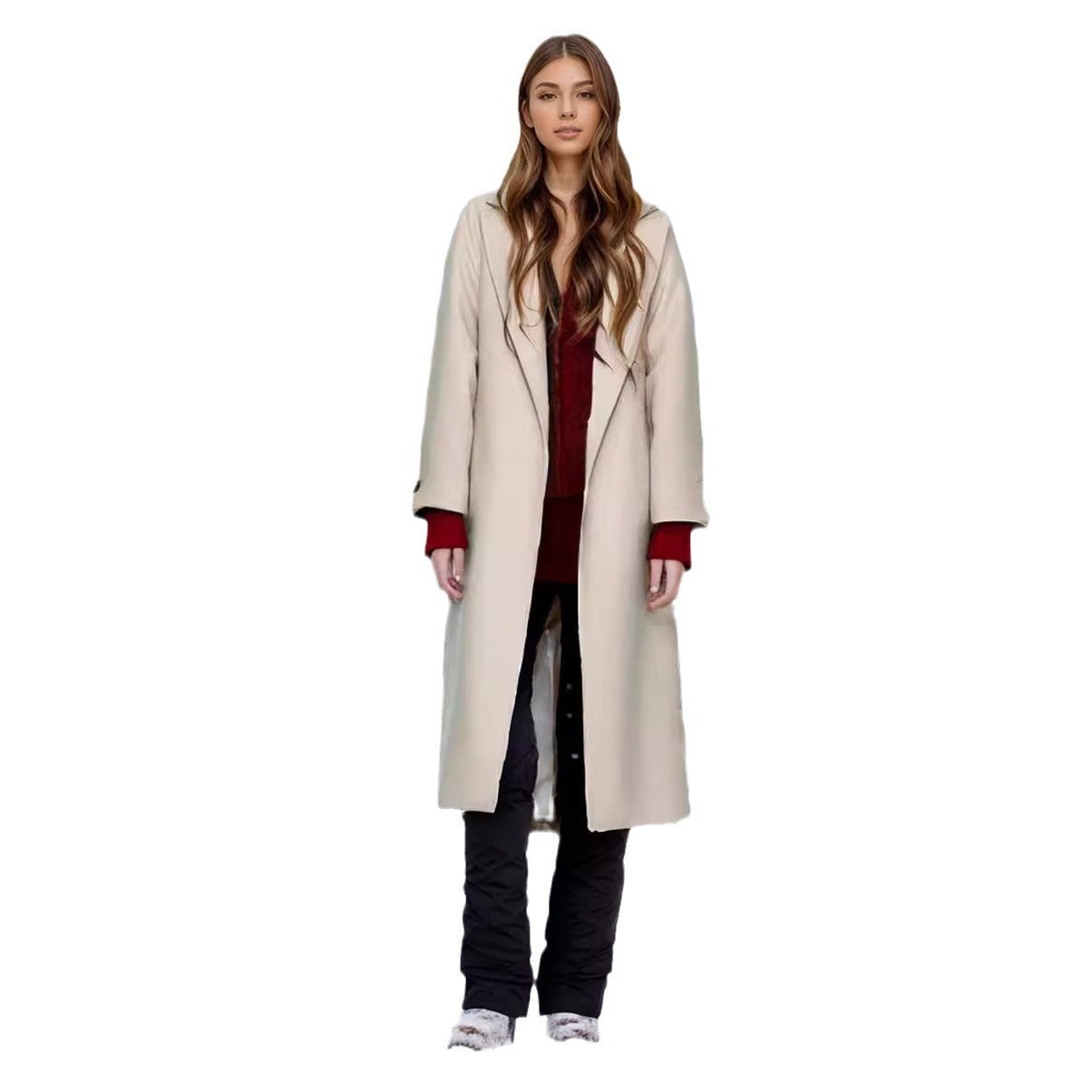 Manteau Long Slim à Col Châle Matelassé – Élégance Hivernale
