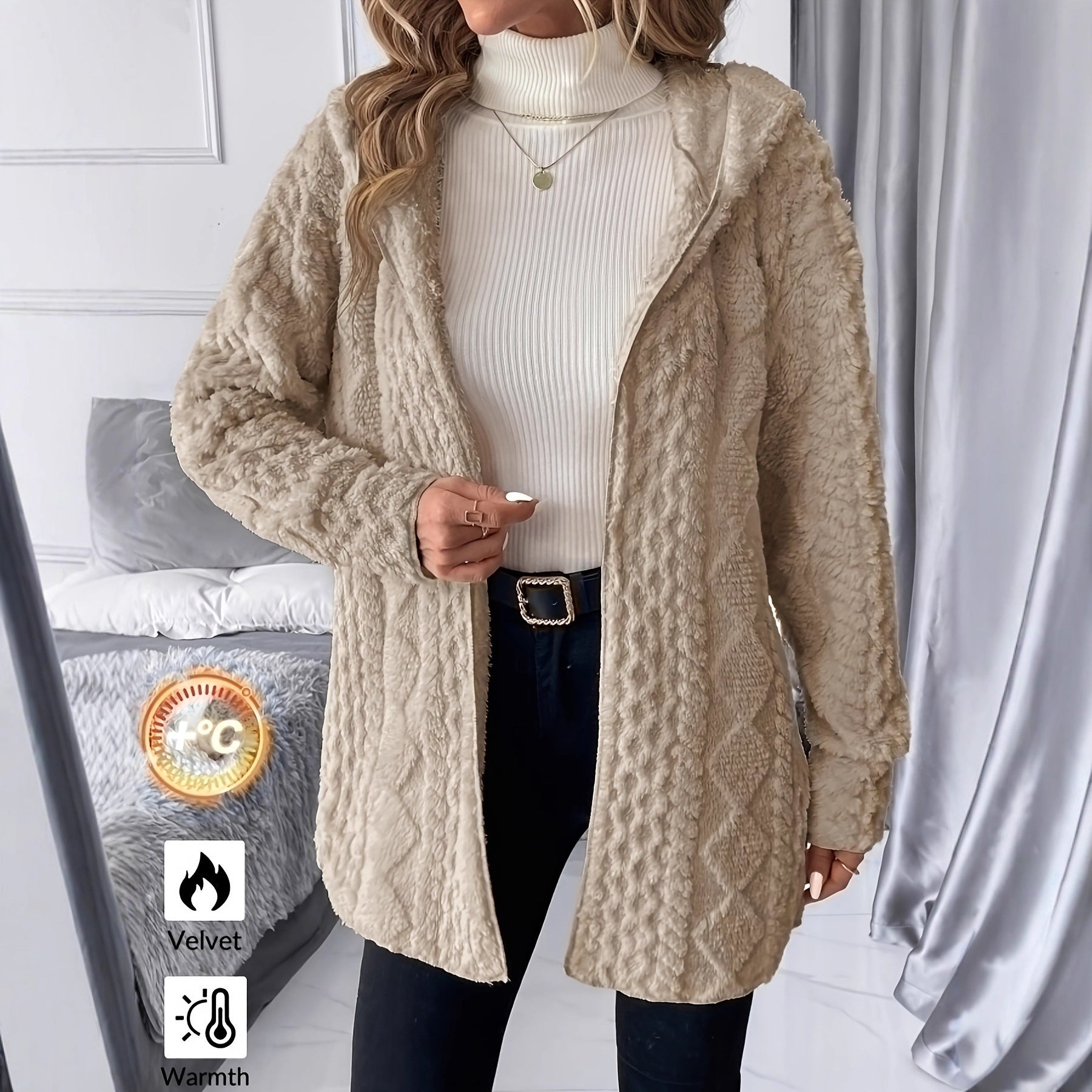 Manteau à Capuche Zippé de Couleur Unie pour Femme – Élégance et Confort