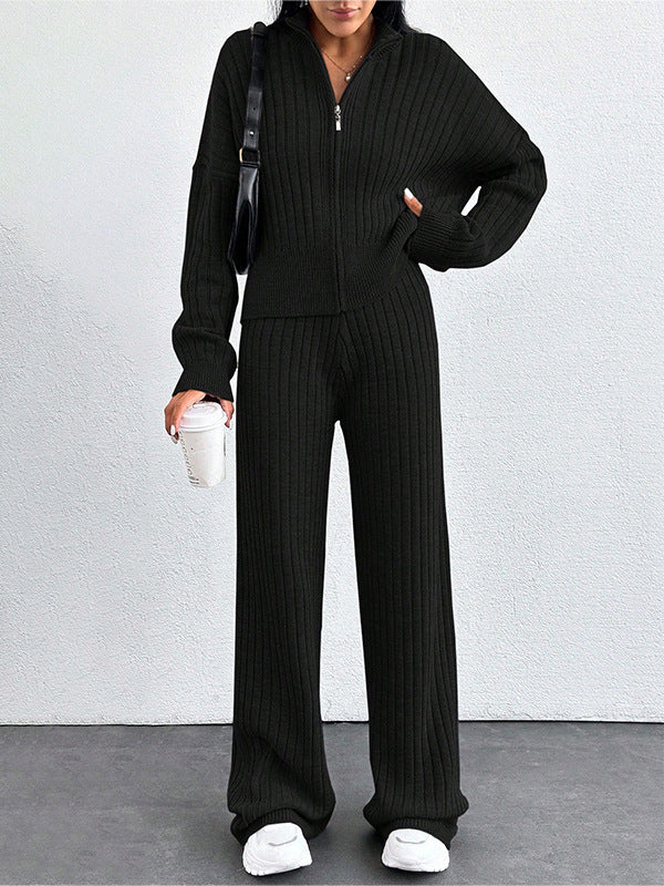 Ensemble 2 pièces femme : haut zippé décontracté et pantalon assorti