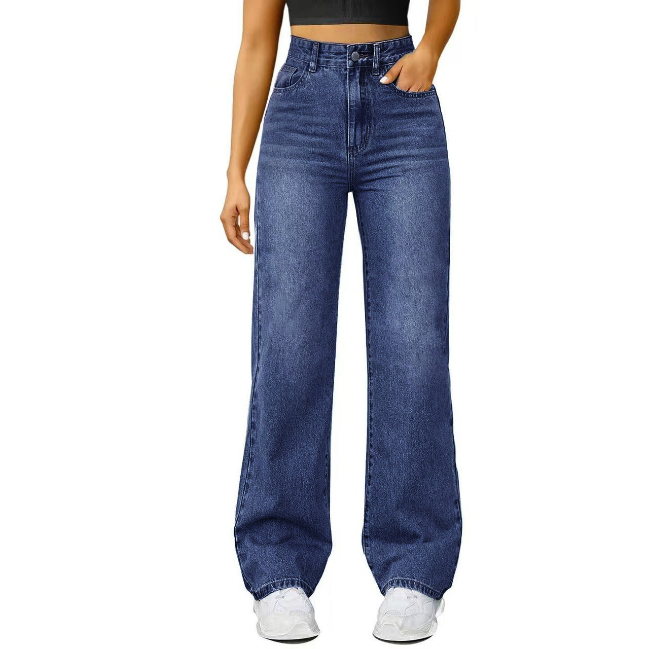 Jeans Femme Coupe Droite Loose à Haute Élasticté