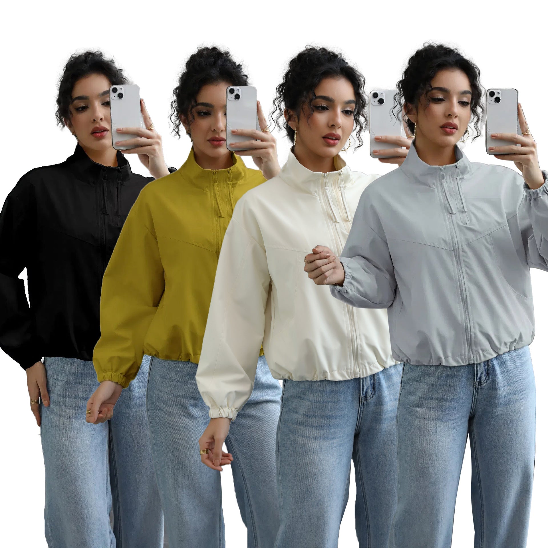 Veste Femme Imperméable à Col Montant – Coupe Courte et Élégante