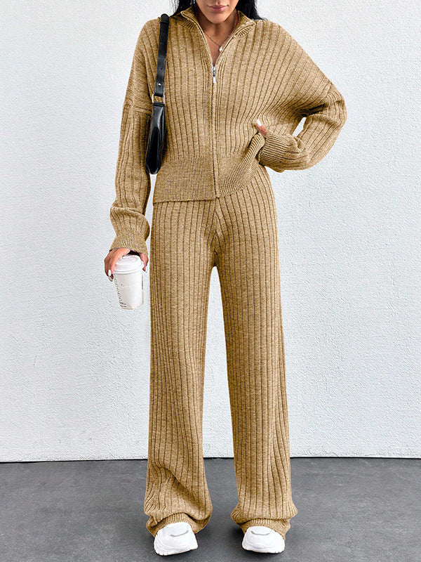 Ensemble 2 pièces femme : haut zippé décontracté et pantalon assorti