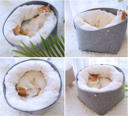 Panier Douillet pour Chats – Lit Rond Ultra-Confortable avec Bordure Élevée