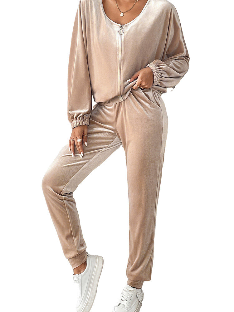 Ensemble deux-pièces en velours uni pour femme