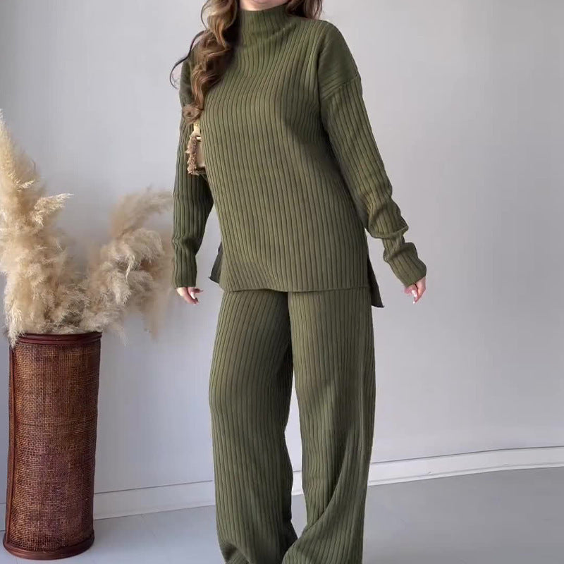 Ensemble tricot à col rond et pantalon large décontracté