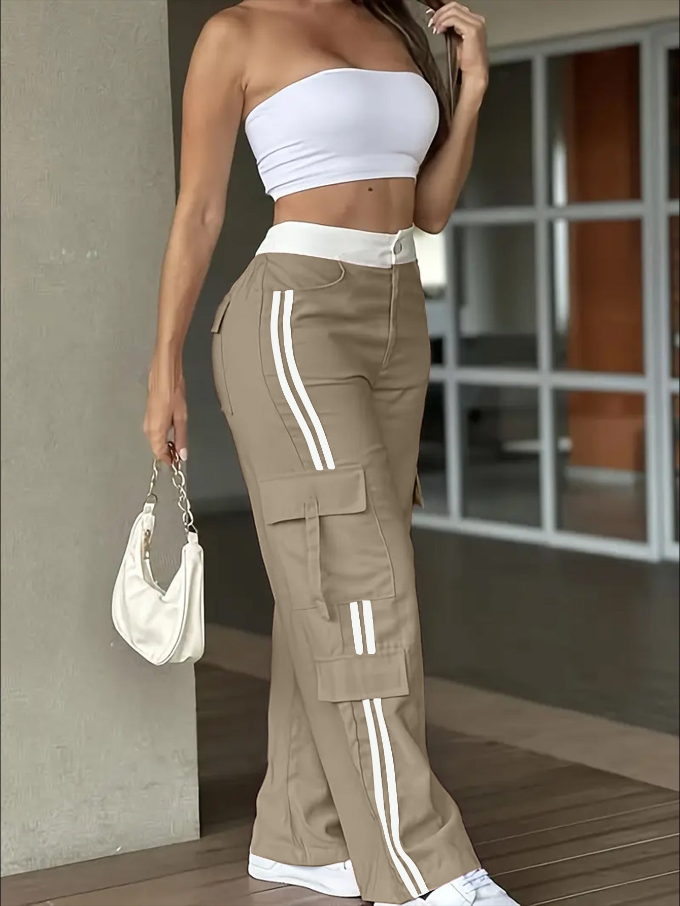 Pantalon Droit à Bandes Latérales – Style Européen & Américain