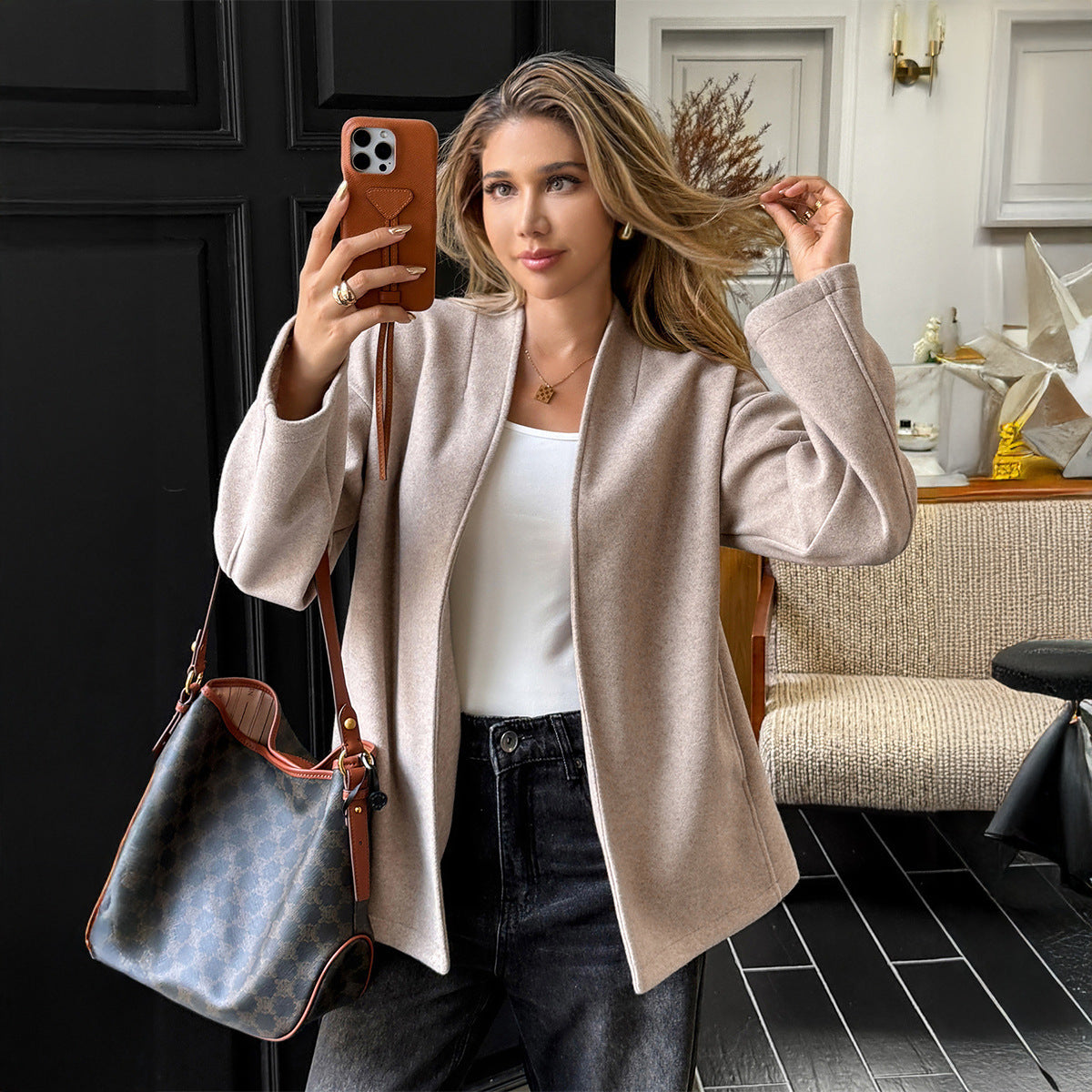 Manteau Long à Manches Longues de Couleur Unie pour Femme – Élégance et Confort