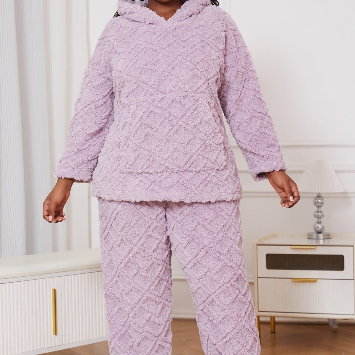 Ensemble Pyjama Velours Femme Grande Taille – Hoodie & Bas Confort Hiver