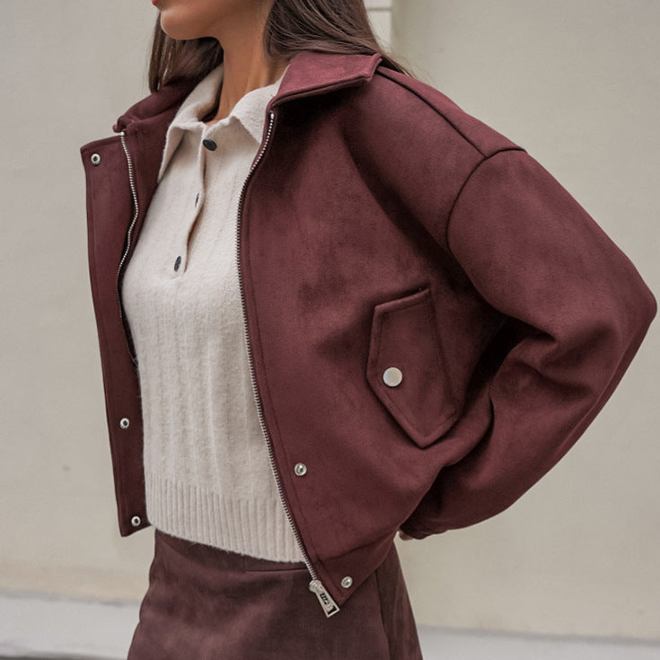 Manteau en Cuir à Col Châle pour Femme – Élégance et Confort