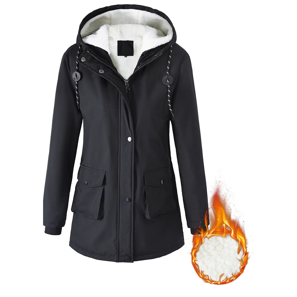 Manteau à Capuche en Velours Coton Épais pour Femme – Élégance et Confort