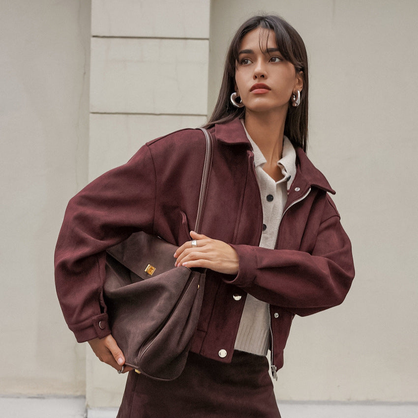 Manteau en Cuir à Col Châle pour Femme – Élégance et Confort