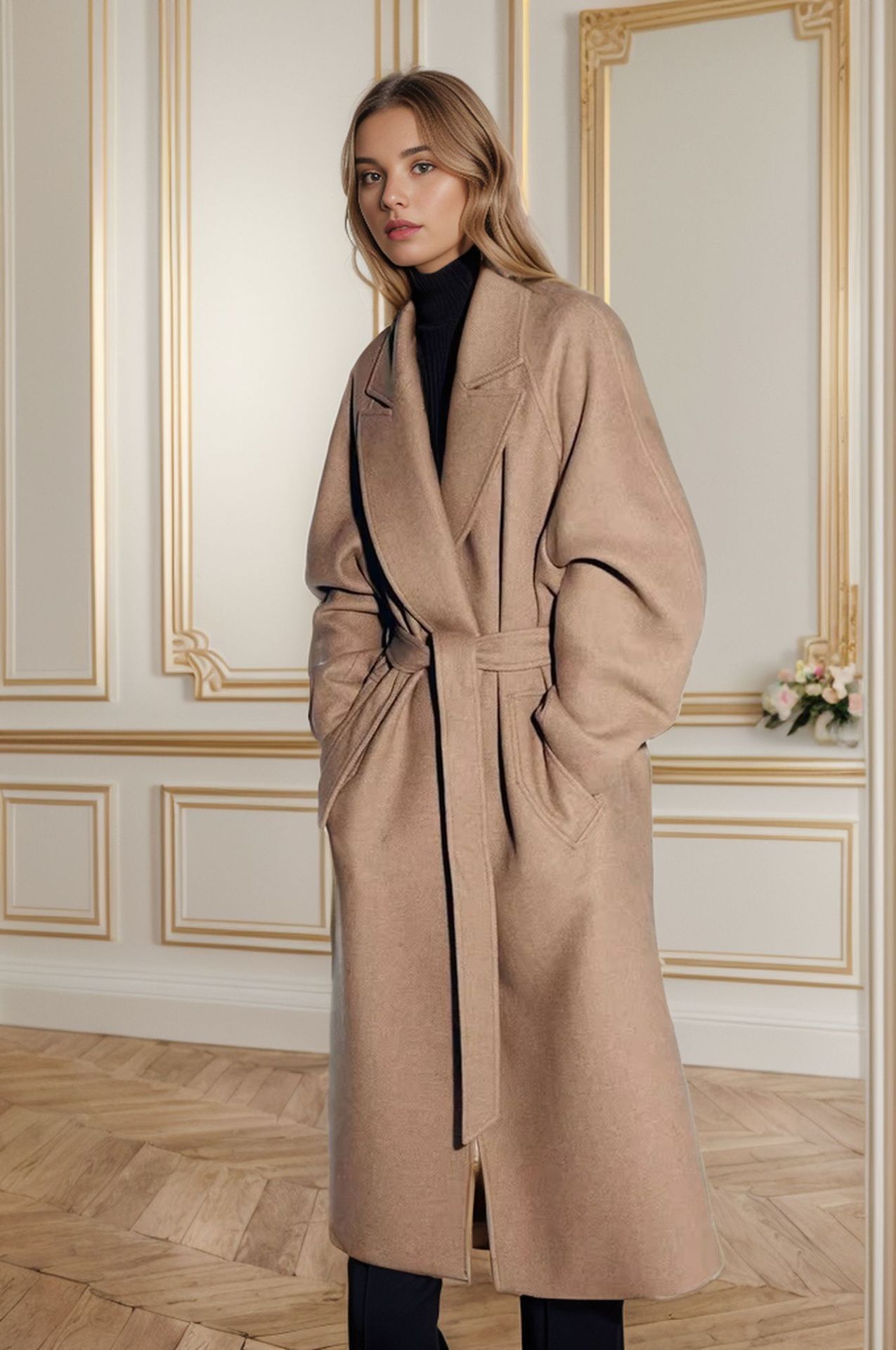 Manteau Long Slim à Col Châle Matelassé – Élégance Hivernale