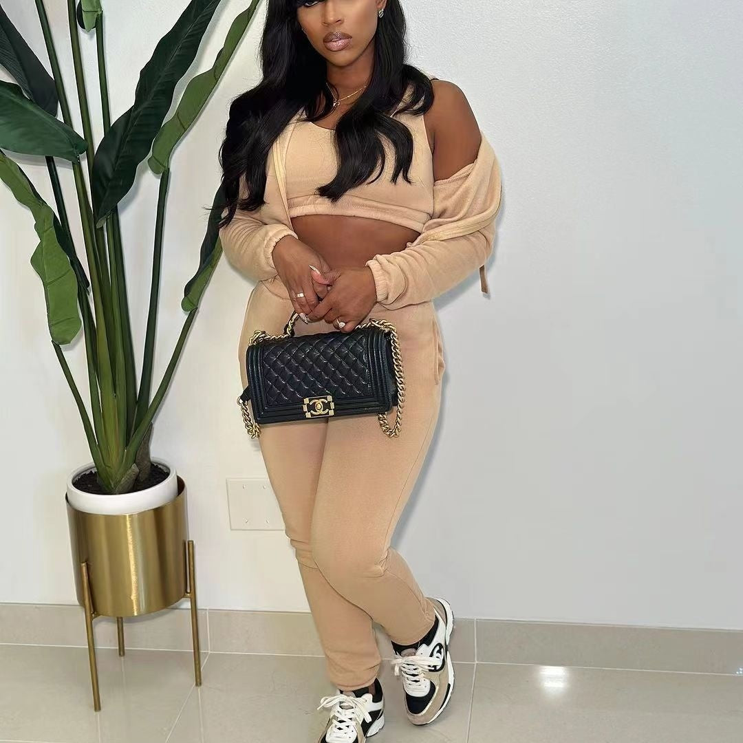 Ensemble à capuche en polaire, coupe décontractée, pour sport et loisirs