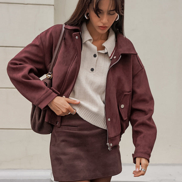 Manteau en Cuir à Col Châle pour Femme – Élégance et Confort