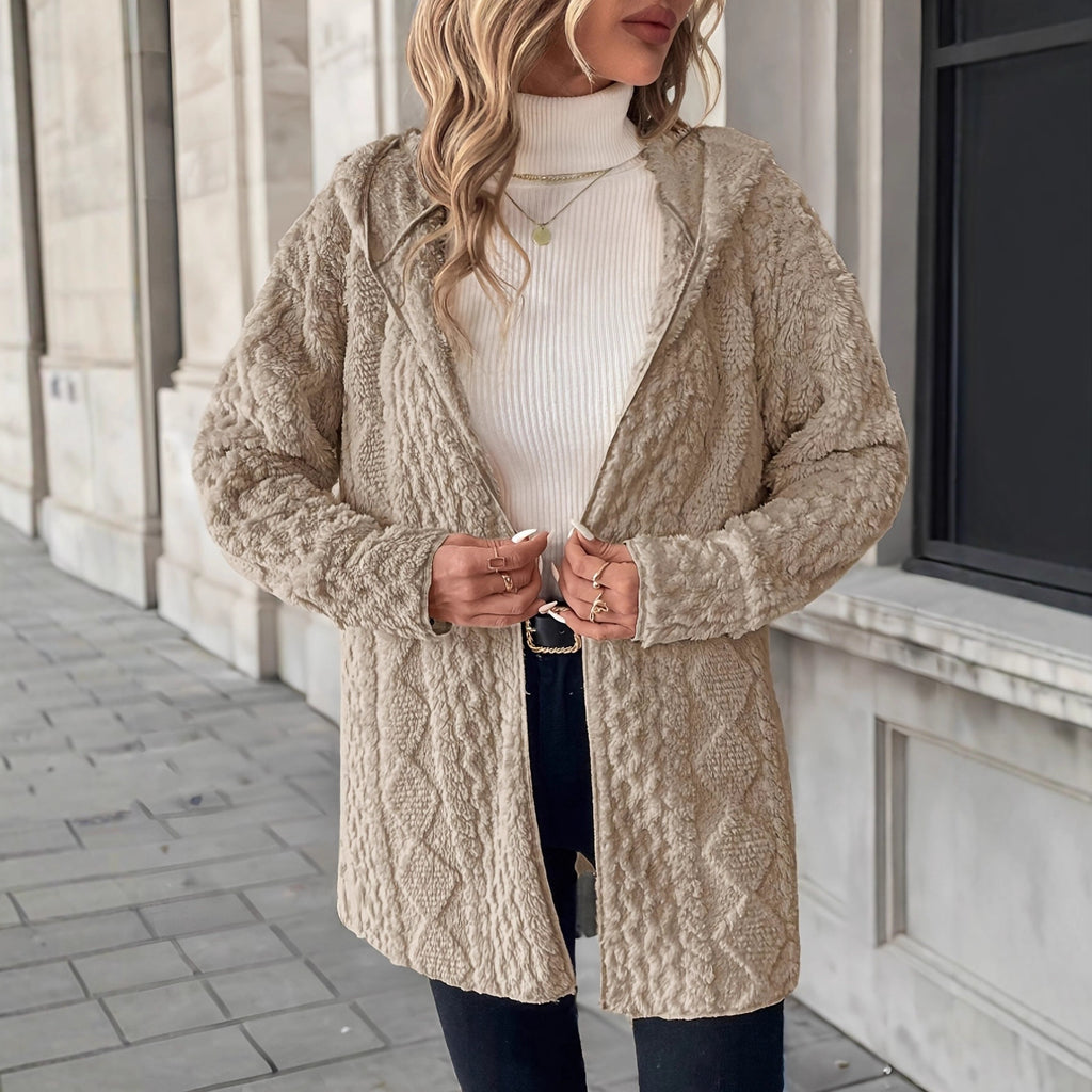 Manteau à Capuche Zippé de Couleur Unie pour Femme – Élégance et Confort