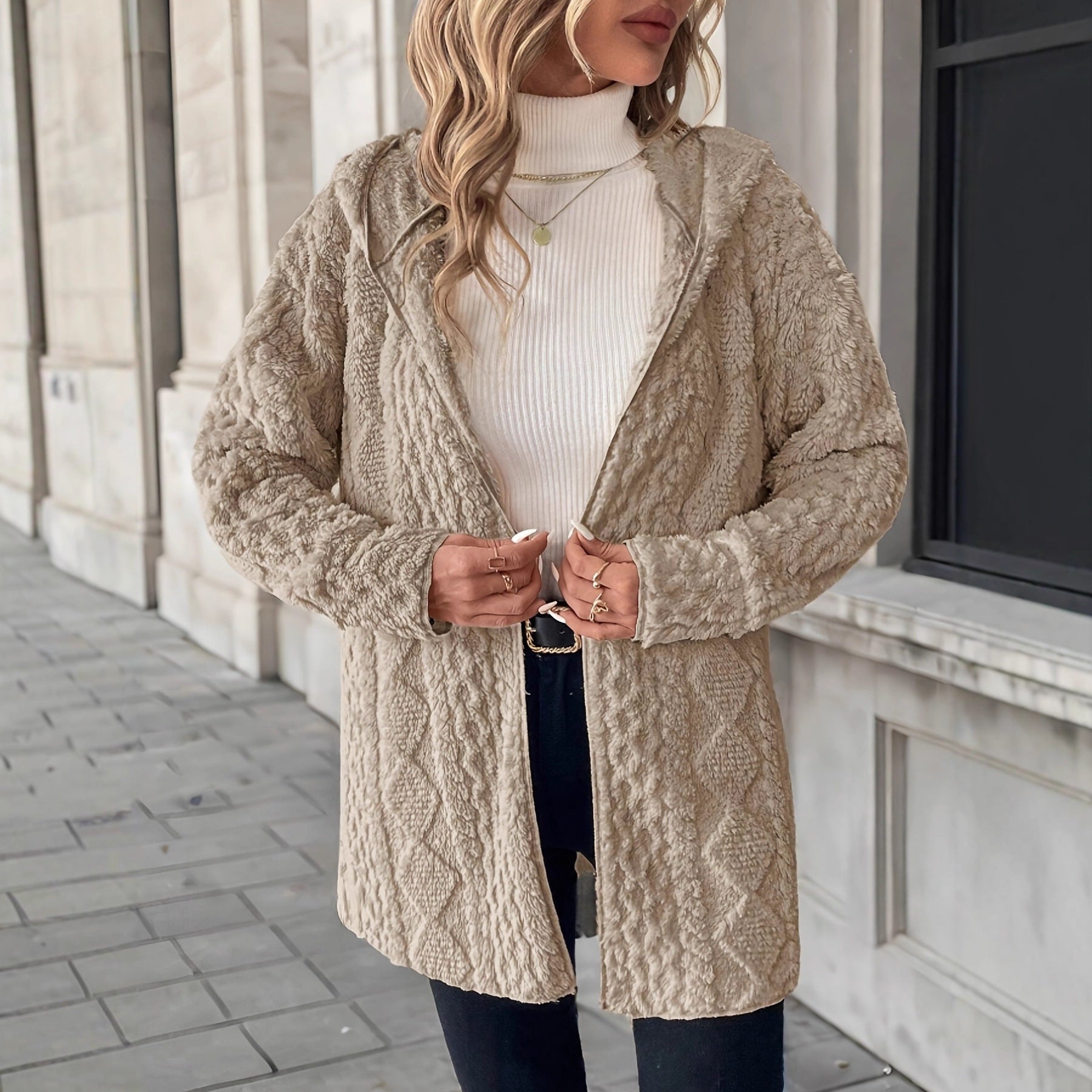 Manteau à Capuche Zippé de Couleur Unie pour Femme – Élégance et Confort