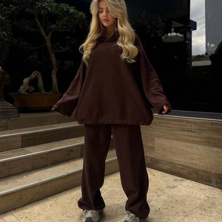 Ensemble Lounge Polaire Femme – Haut & Pantalon Couleur Unie