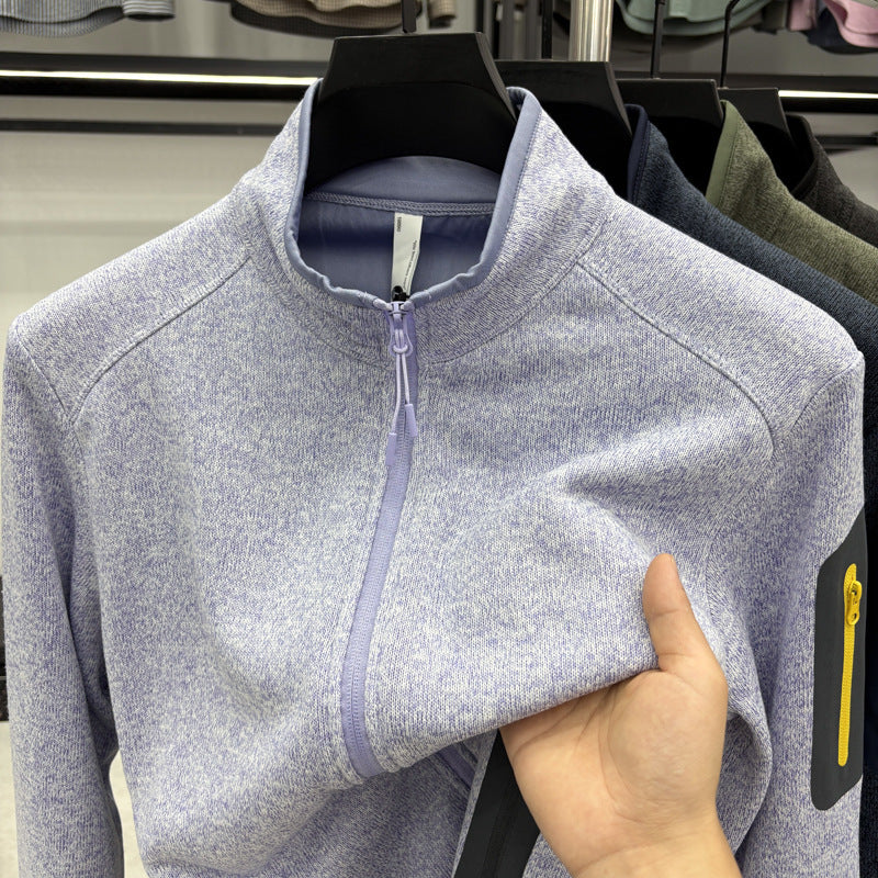 Veste Homme Tricot Col Montant Uni – Élégance et Confort