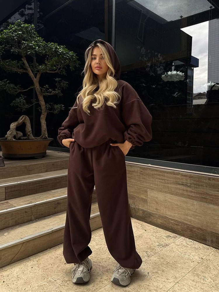 Ensemble Lounge Polaire Femme – Haut & Pantalon Couleur Unie